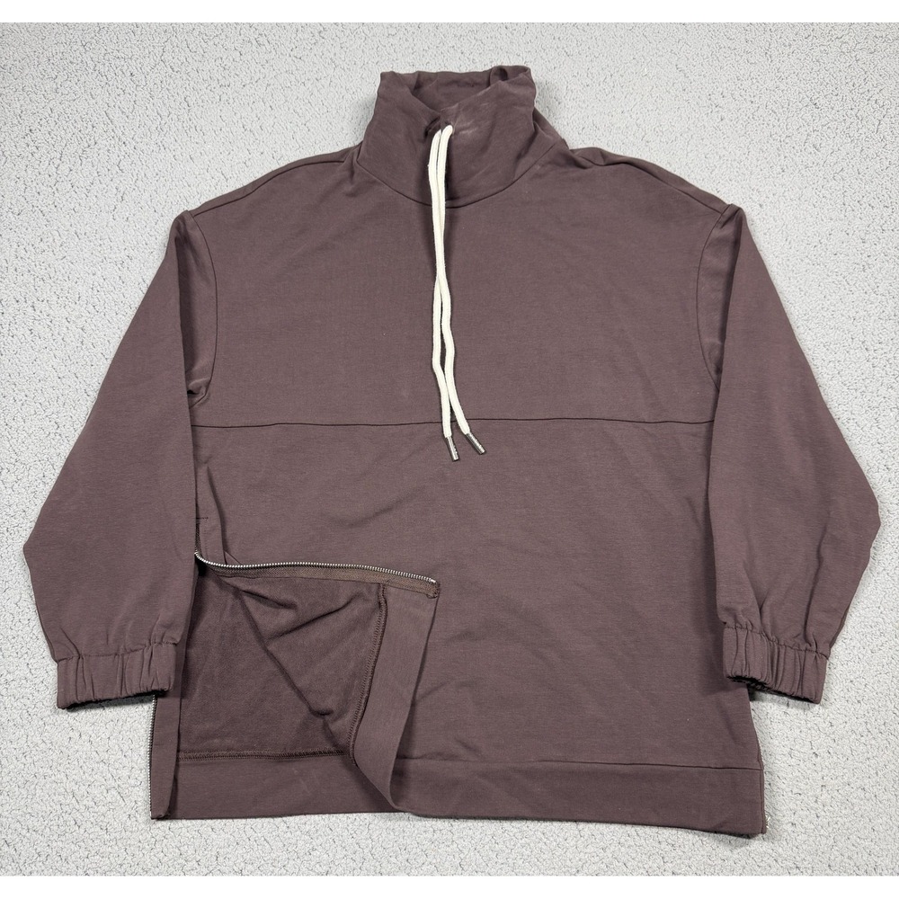 Varley Sweatshirt Womens Small Red Funnel Neck Pullover Side Zips Relaxed